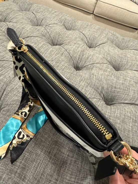 Coach Kitt Messenger Crossbody Salt Black Woven Jacquard Leather Trim Small Bag - Picture 11 of 17